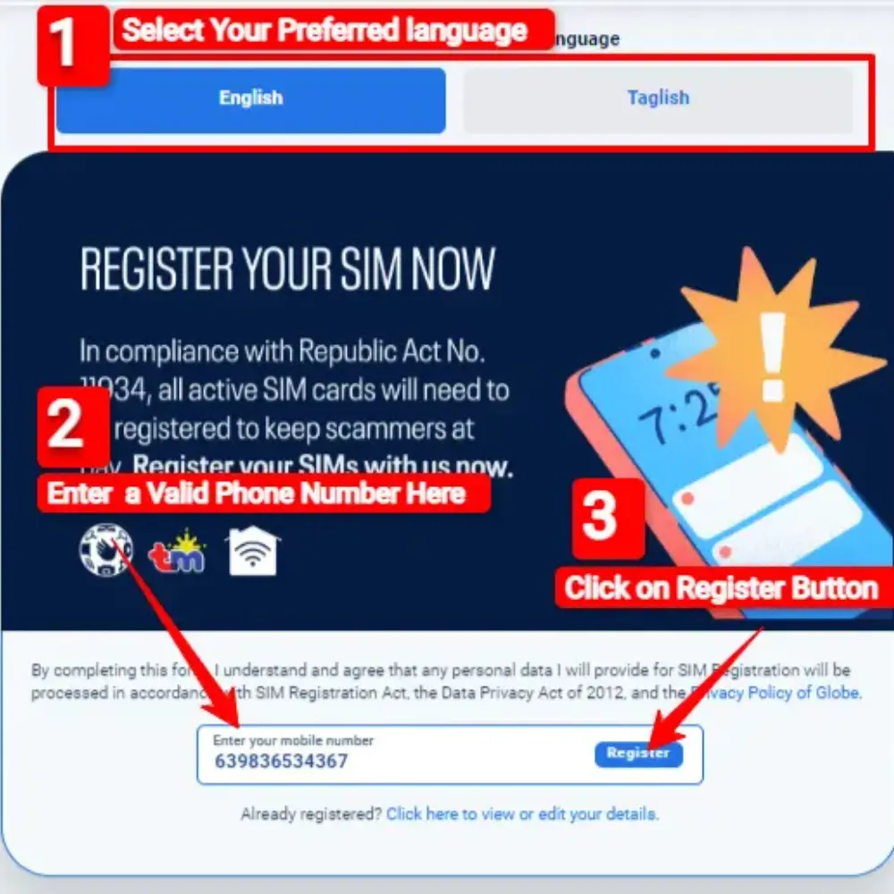 TM SIM Registration process