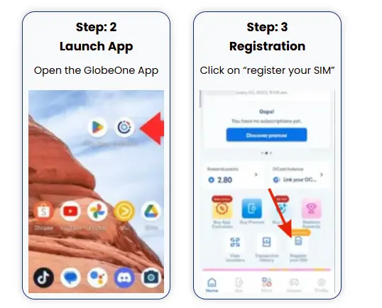 Screenshot of TM SIM Registration Through GlobeOne App