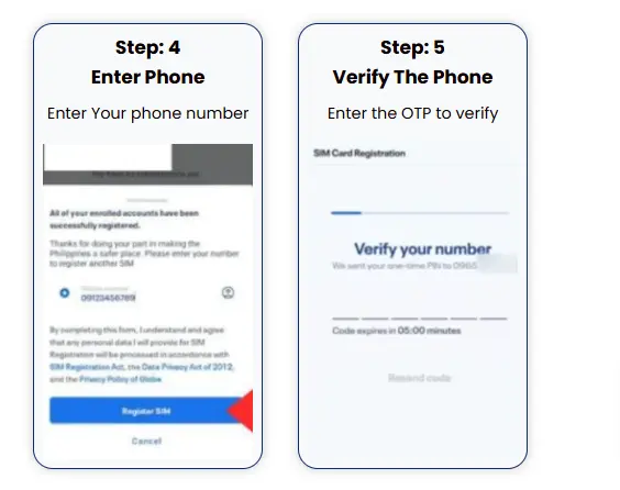 Screenshot of TM SIM Registration Through GlobeOne App