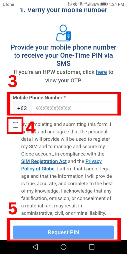 TM S IM Registration enter phone number
