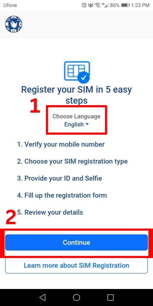 TM SIM Registration step 1